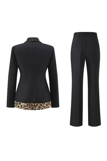 Czarne 2-częściowe garnitury damskie w panterkę Slim Fit